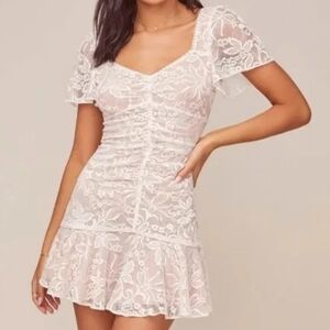 Astr Fitted Lace Ruffle Short Sleeve Mini Dress